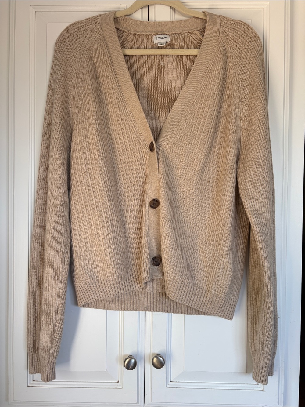 J. Crew Beige Ribbed V-Neck Button-Front Cardigan Size Medium